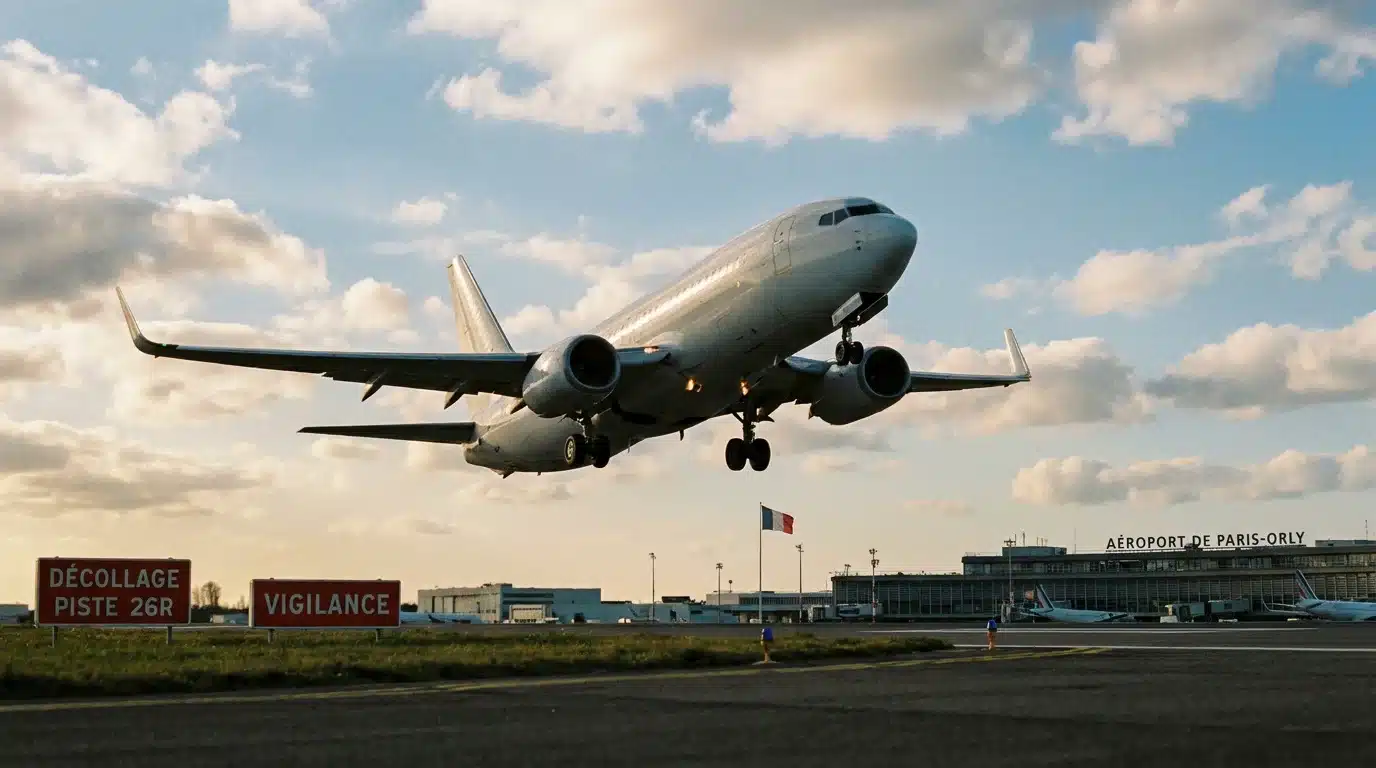 Avion de ligne Boeing 737 au décollage depuis une piste française