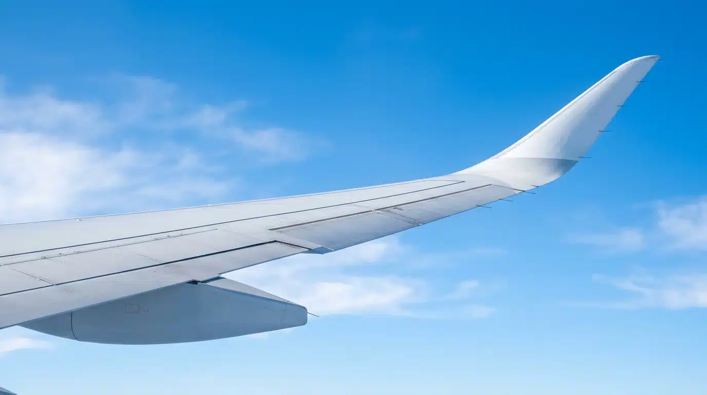 Profil d'une aile d'avion de ligne en vol illustrant la forme aérodynamique