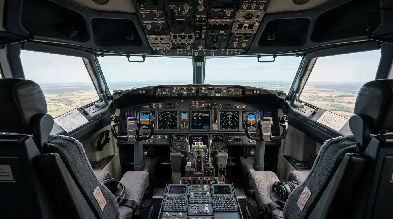 Poste de pilotage numérique d'un Boeing 737-800NG avec écrans LCD