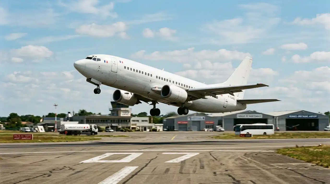 Un Boeing 737 au décollage sous un ciel dégagé