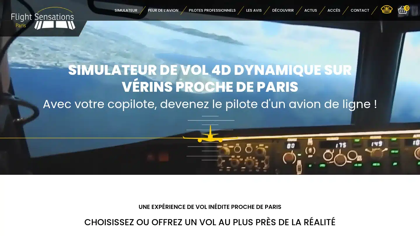 Capture de la page d’accueil de Flight Sensations