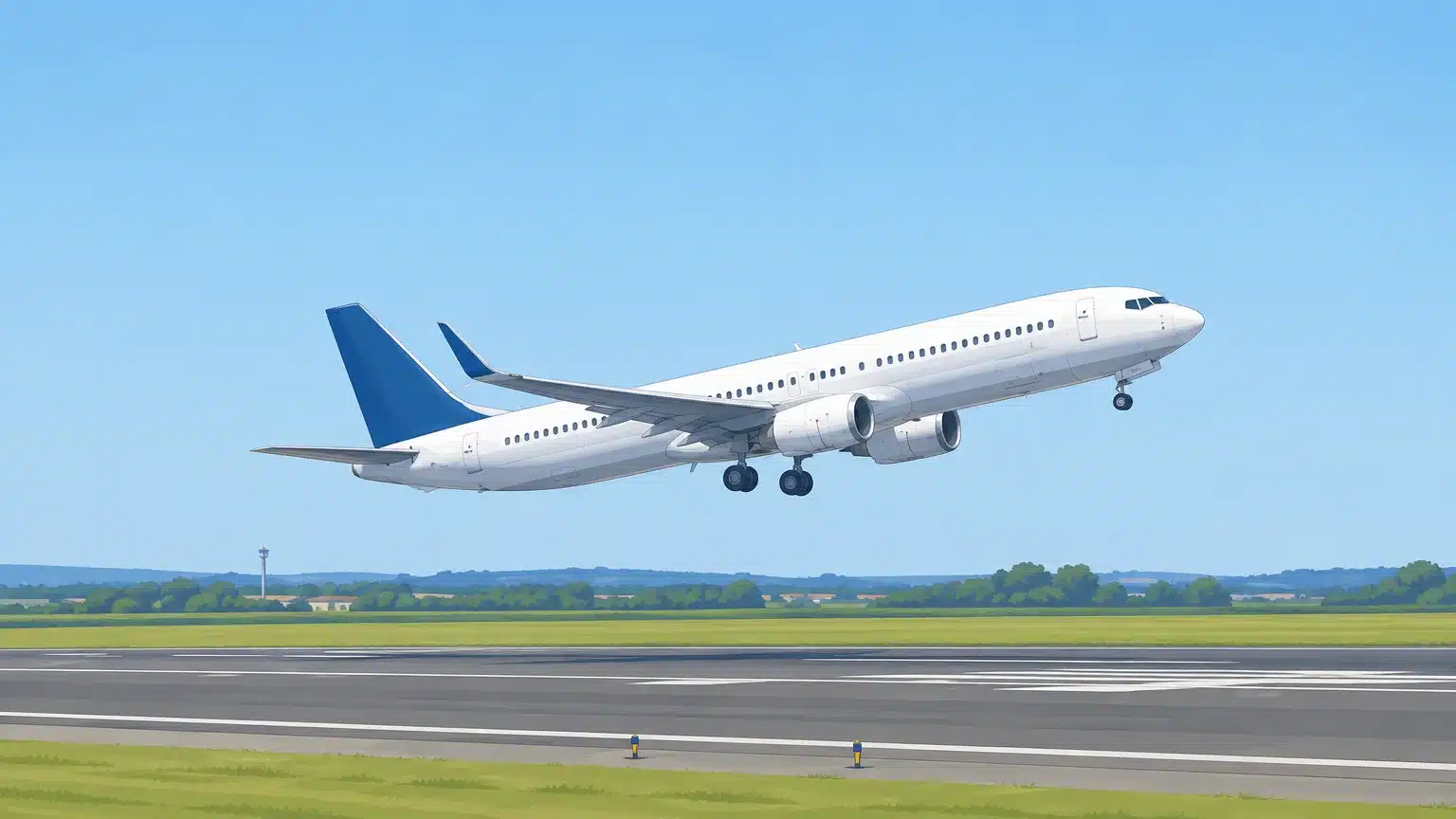 Avion de ligne qui s’élève au décollage, ses ailes portées par l’écoulement de l’air